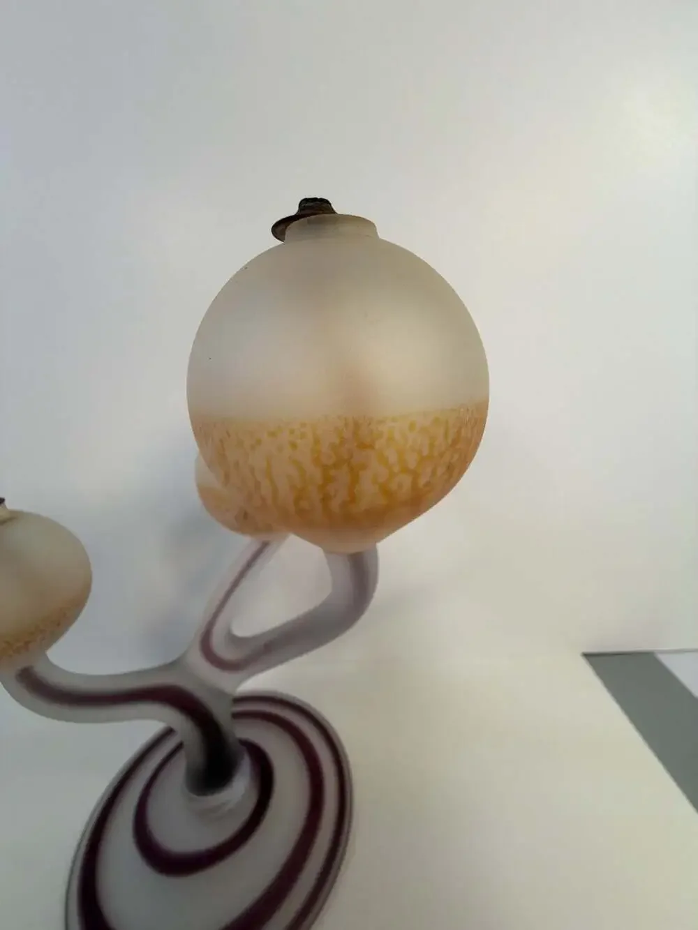 Vintage‎ Hebron Israel Phoenix Three-Light Frosted Art Glass Candelabra